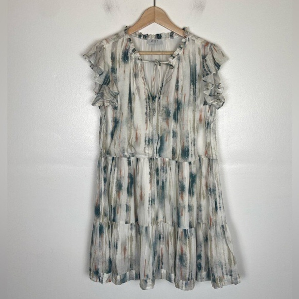 Reset by Jane Tie Dye Mini Dress Size L Ruffle Multicolor Layered Lined Gauzy